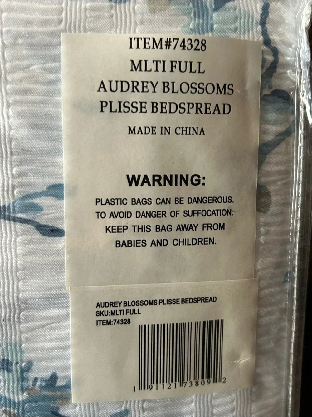 Audrey Blossoms Plissé Ruffled Edge Bedspread - Blue and White Full NO SHAMS